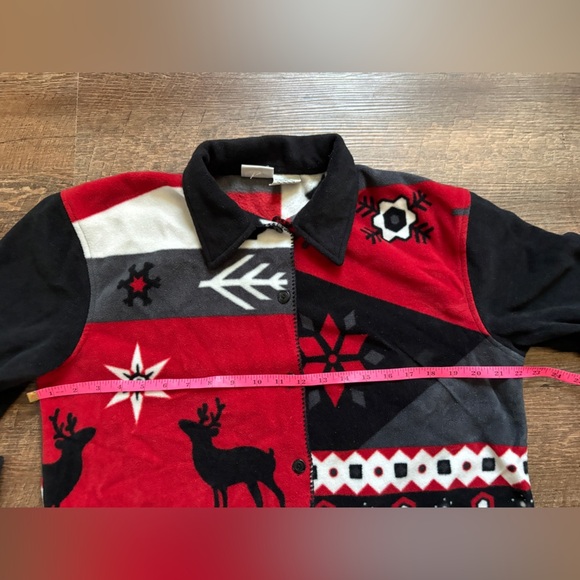 CAPACITY vintage 90s fleece holiday button down shirt jacket winter oversized S - Picture 11 of 12